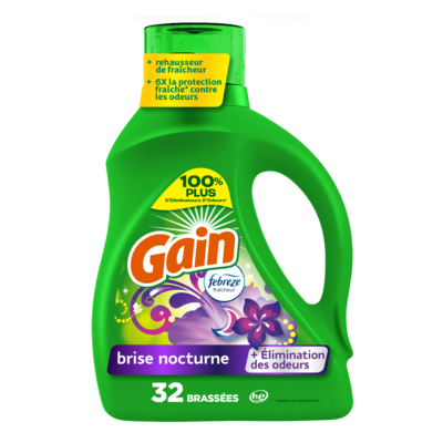 Gain Détergent à lessive liquide, parfum Brise nocturne, 32 brassées 1.242 l, 0,72 $/100ml