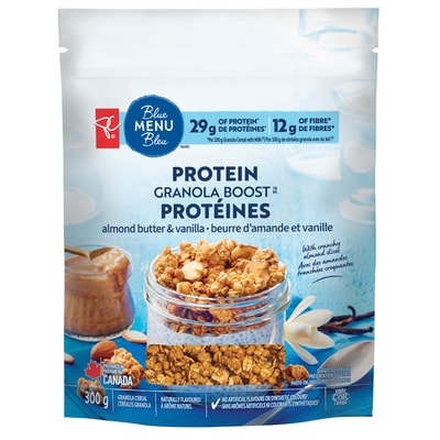 PC Menu Bleu Granola protéinés boost beurre d’amande et vanille 300 g, 1,40 $/100g