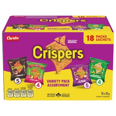 Christie Assortiment de craquelins Crispers, 18 sachets de collation, (28 g chacun) 504 g, 3,37 $/100g