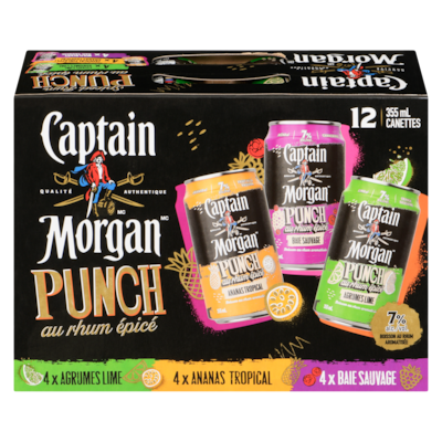 Captain Morgan Boisson au rhum aromatisée punch au rhum épicé (Pièce d’identité requise au moment du ramassage) 12x355.0 ml, 0,80 $/100ml