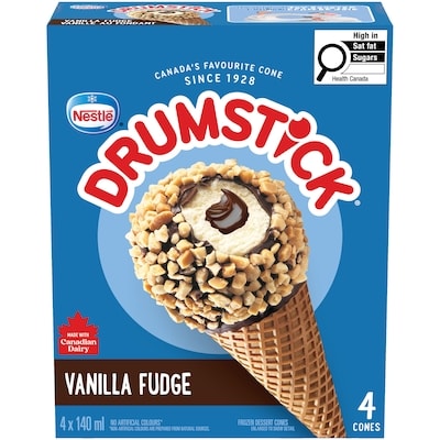 Nestlé Drumstick Vanilla Fudge Cones, Vanilla Flavoured Frozen Dessert With A Fudge Core 4x140.0 ml, $1.07/100ml