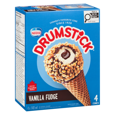 Nestlé Drumstick Vanilla Fudge Cones, Vanilla Flavoured Frozen Dessert With A Fudge Core 4x140.0 ml, $0.98/100ml