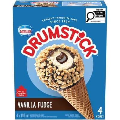 Nestlé Drumstick Cornets Vanille au fondant, dessert glacé, centre fondant 4x140.0 ml, 1,07 $/100ml