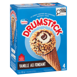 Nestlé Drumstick Cornets Vanille au fondant, dessert glacé, centre fondant 4x140.0 ml, 0,98 $/100ml