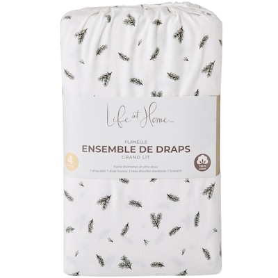 Life at Home Ensemble 4 pièces de draps en flanelle pour grand lit – pin 1 ea, 60,00 $/1ch