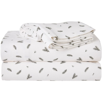 Ensemble 4&nbsp;pièces de draps en flanelle pour grand lit&nbsp;– pin