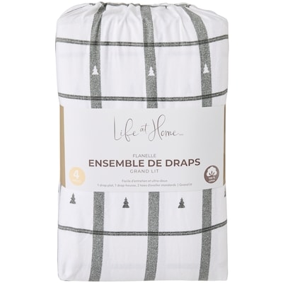 Life at Home Ensemble 4 pièces de draps en flanelle pour grand lit – carreaux 1 ea, 60,00 $/1ch