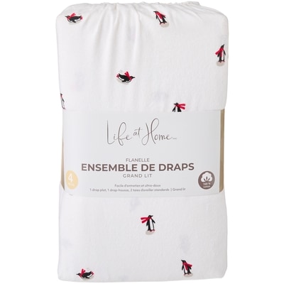 Life at Home Ensemble 4 pièces de draps en flanelle pour grand lit – pingouin 1 ea, 60,00 $/1ch