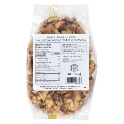 Johnvince Foods Noix de Grenoble en moitiés et morceaux 160 g, 2,19 $/100g