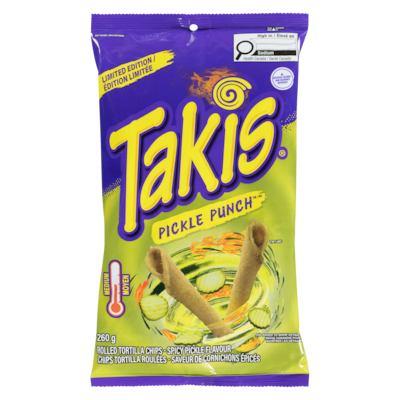 Takis Chips tortilla roulées saveur de cornichons épicés moyen édition limitée 260 g, 1,92 $/100g