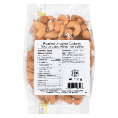 Johnvince Foods Noix de cajou rôties non-salées 130 g, 2,69 $/100g