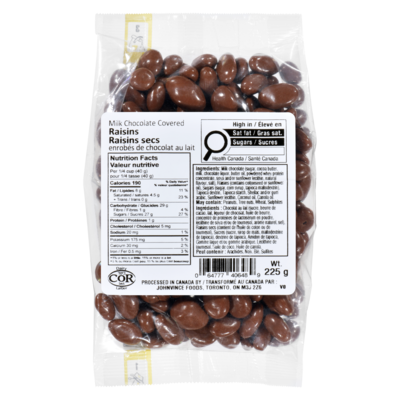 Johnvince Foods Milk Chocolate Covered Raisins 225 g, $1.33/100g
