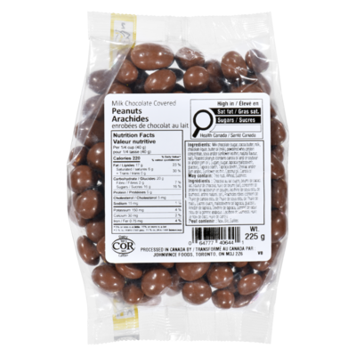 Johnvince Foods Arachides enrobées de chocolat au lait 225 g, 1,56 $/100g