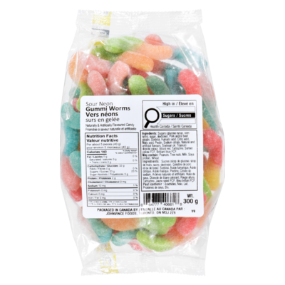 Johnvince Foods Friandise à saveur naturelle et artificielle vers néons surs en gelée 300 g, 1,17 $/100g