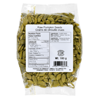 Johnvince Foods Raw Pumpkin Seeds 180 g, $1.67/100g