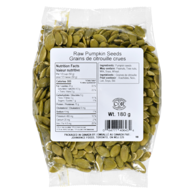 Johnvince Foods Graines de citrouille crues 180 g, 1,94 $/100g