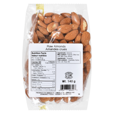 Johnvince Foods Amandes crues 140 g, 2,50 $/100g
