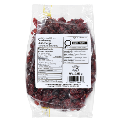 Johnvince Foods Canneberges sucrées et séchées 225 g, 1,56 $/100g