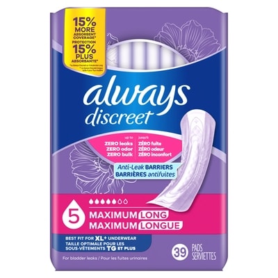 Always Serviettes d’incontinence, absorption maximale, longues, 39 serviettes 39 ea, 0,62 $/1ch