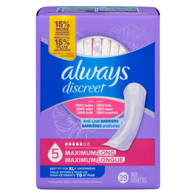Always Serviettes discreet maximum longue, paquet de 39 39 ea, 0,77 $/1ch
