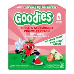 Baby Gourmet Goodies Collation pour enfants Pomme et fraise – Sachet Explosion de Fruits sans sucre ajouté, collation aux fruits pour la boîte à lunch 4x90.0 g, 1,66 $/100g