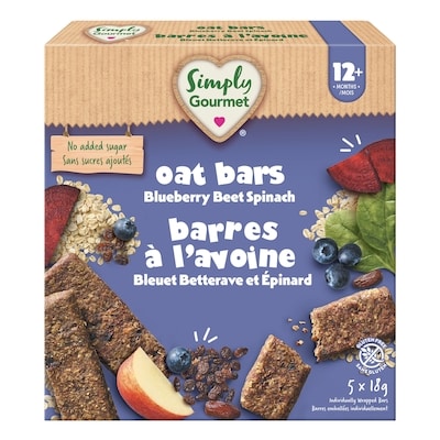 Baby Gourmet Simply Gourmet Barres à l'avoine collation pour tout-petits bleuet, betterave et épinards 5x18.0 g, 5,32 $/100g