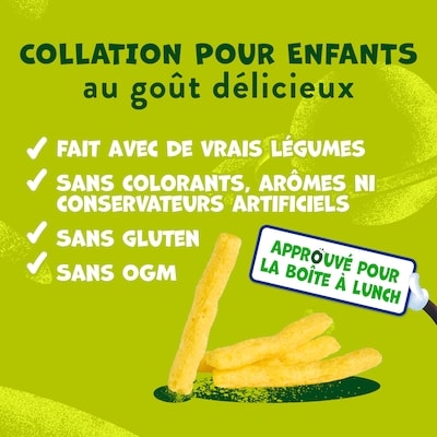 Collation pour enfants, Bâtonnets de patate douce au sel de mer, collation croustillante de grains soufflés sans gluten pour la boîte à lunch