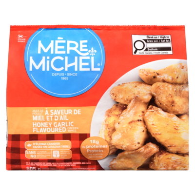 Mère Michel Ailes de poulet à saveur de miel et d'ail, congelées 505 g, 2,18 $/100g
