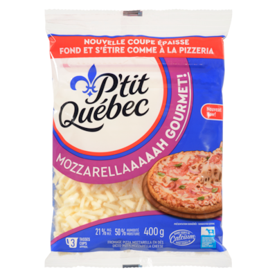 P'tit Québec Diced Pizza Mozzarella Cheese Mozzarellaaaaah Gourmet! 21% M.F. 400 g, $3.50/100g
