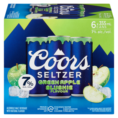 Coors Alcoholic Malt Beverage With Natural Flavour Green Apple Slushie Flavour (ID required at pick-up) 6x355.0 ml, $0.70/100ml