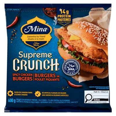 Mina Burgers de poulet piquantes 600 g, 2,17 $/100g