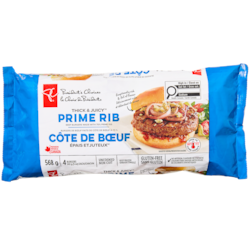President's Choice Thick and Juicyâ„¢ Prime Rib Beef Burgers 568 g, $2.64/100g