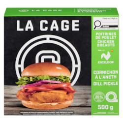 La Cage Poitrines de poulet cornichon à l'aneth 500 g, 3,20 $/100g