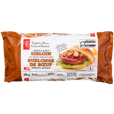 President's Choice Thick and Juicy™ Sirloin Beef Burgers 568 g, $2.64/100g