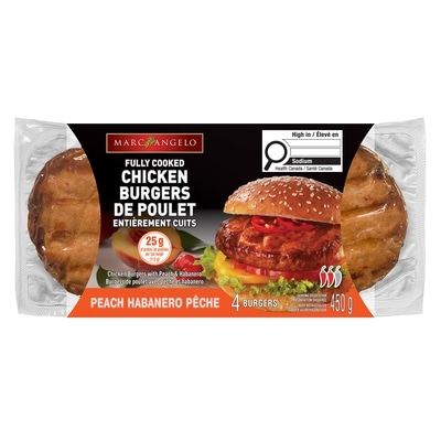 Marcangelo Chicken Burgers, Peach Habanero, 4 Count 450 g, $2.22/100g