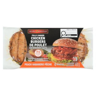 Marcangelo Chicken Burgers, Peach Habanero, 4 Count 450 g, $2.22/100g