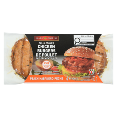 Marc Angelo Burgers de poulet, pêche habanero, paquet de 4 450 g, 2,22 $/100g