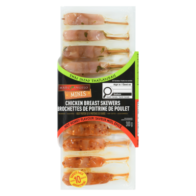 Marcangelo Mini Chicken Breast Skewers, Thai Satay and Hot Honey, 10 Pack 300 g, $3.33/100g