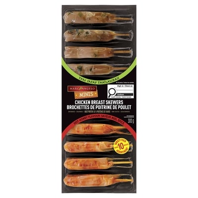 Marc Angelo Mini brochettes de poitrine de poulet, satay thaï et miel épicé, assortiment de 10 300 g, 3,33 $/100g