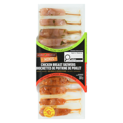 Marc Angelo Mini brochettes de poitrine de poulet, satay thaï et miel épicé, assortiment de 10 300 g, 3,33 $/100g