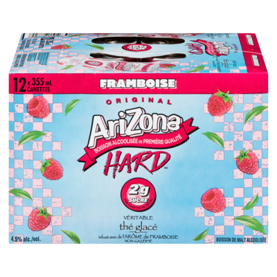 Arizona Boisson de malt alcoolisée véritable thé glacé infusé avec de l'arôme de framboise non-gazéifié (Pièce d’identité requise au moment du ramassage) 12x355.0 ml, 0,52 $/100ml