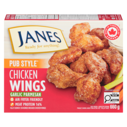 Janes Seasoned Breaded Chicken Wings Garlic Parmesan 660 g, $1.82/100g