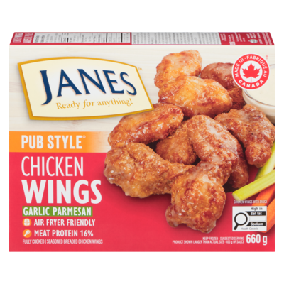 Janes Seasoned Breaded Chicken Wings Garlic Parmesan 660 g, $2.12/100g