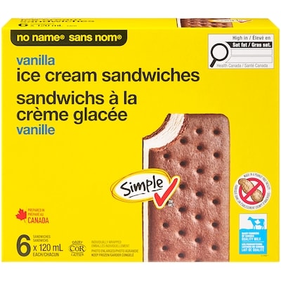 No Name Vanilla Ice Cream Sandwiches 6x120.0 ml, $0.49/100ml