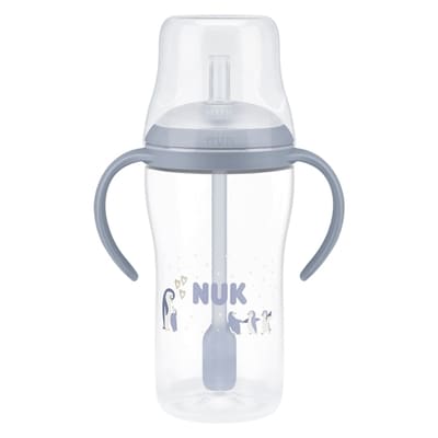 NUK Bouteille d’apprentissage à paille Accord parfait, 8+ mois, 260 ml, pingouin, 1 pièce 1 ea, 12,99 $/1ch
