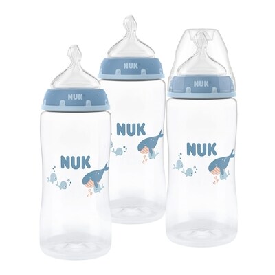 Nuk First Baby Bottles, 3+ M, 300 ml, Plastic, Whale, 3PK 3 ea, $7.66/1ea