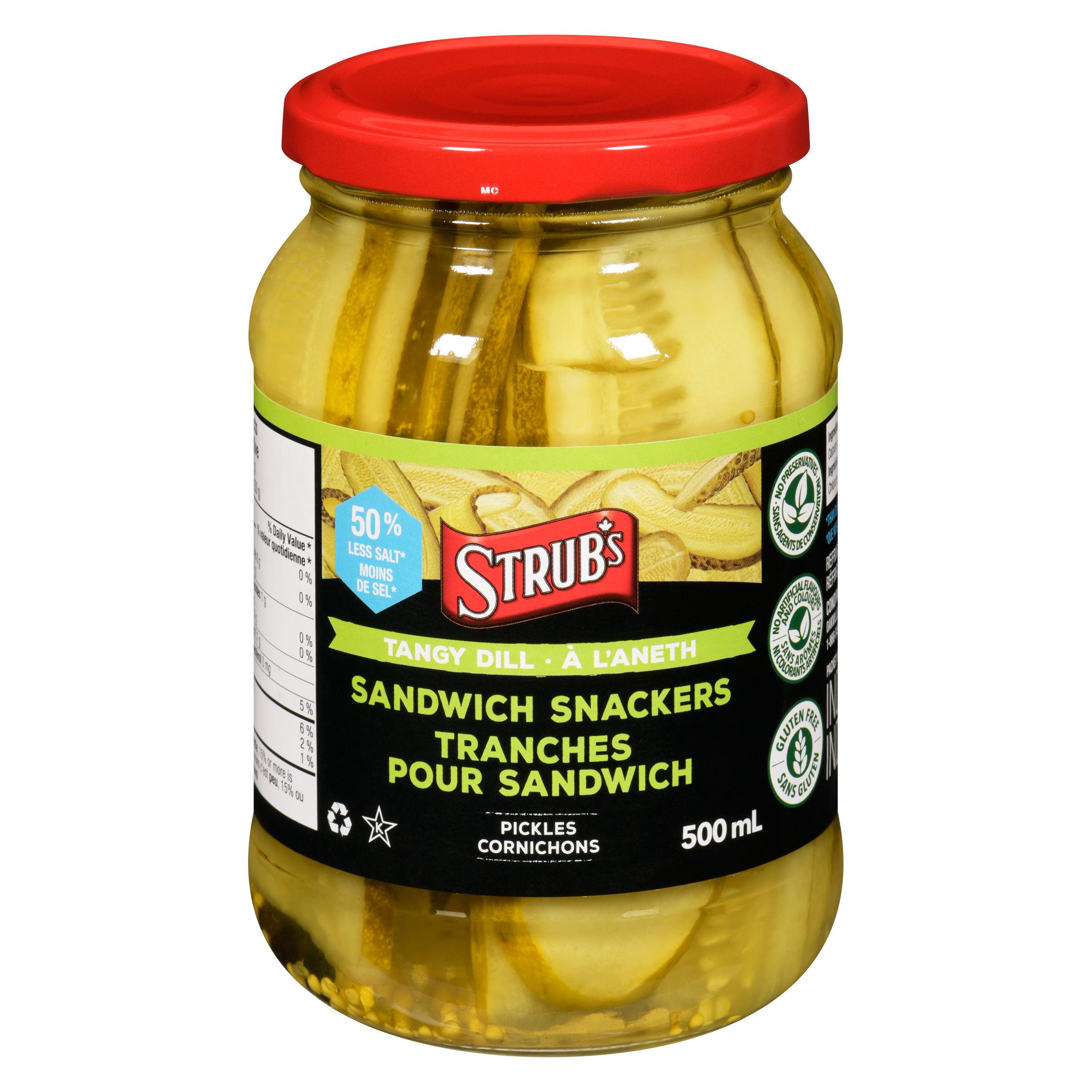 Strubs Tangy Dill Pickles Sandwich Snackers 50 % Less Salt 500 ml, $1.20/100ml