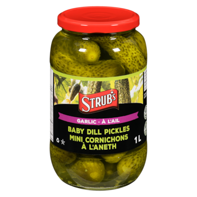Strub’s Mini cornichons à l'aneth à l'ail 1 l, 0,70 $/100ml