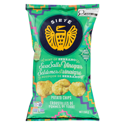 Siete Croustilles de pommes de terre sel de mer et vinaigre soupçon de serrano 156 g, 4,48 $/100g