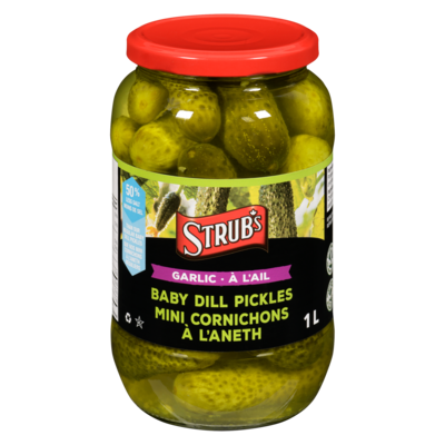 Strub’s Mini cornichons à l'aneth à l'ail 1 l, 0,70 $/100ml